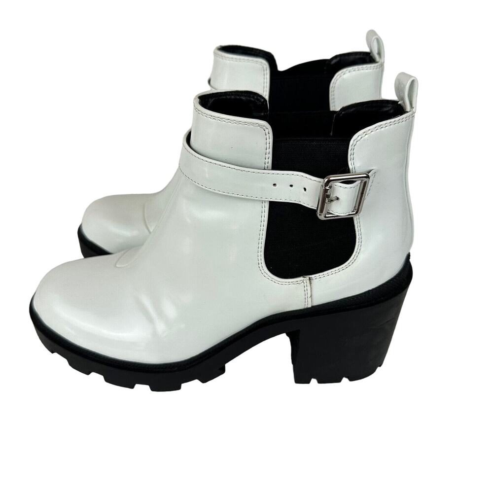 Mix No. 6 Size 9M Women's White Patent Leather Videl Chelsea Block Heel Boots